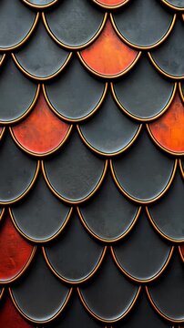 Red and black fish scale pattern background, decorative design element, technology texture, abstract art inspiration, modern surface finish