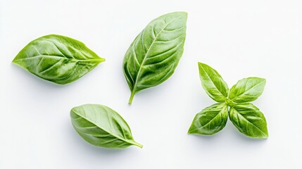 Obraz premium Fresh basil leaves isolated on a white background. 