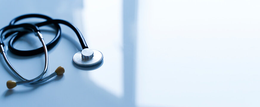 Stethoscope medical banner background. Healthcare, analysis, therapy technologies - Powered by Adobe
