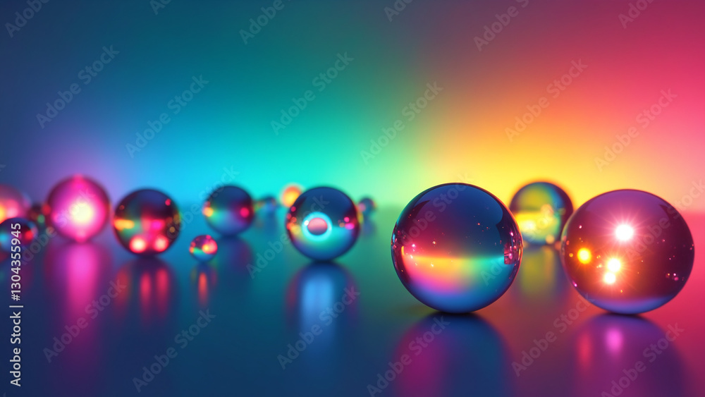 Poster abstract colorful spheres with rainbow light on a glowing background