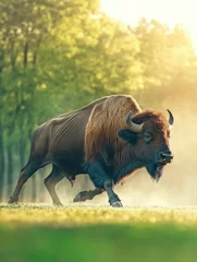 European bison walking through a misty forest at dawn © BrandwayArt