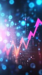 Financial Growth Chart with Bright Data Lines and Upward Trend on Dark Blue Background