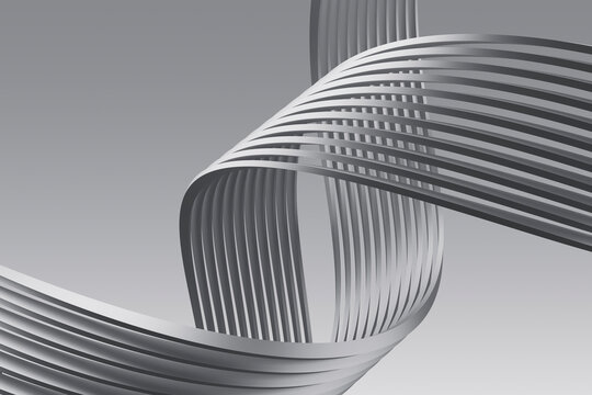 Abstract 3D rendering of a metallic silver structure with smooth curves and lines