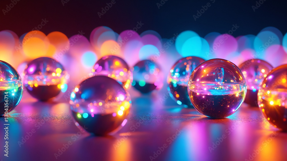 Poster abstract colorful spheres with rainbow light on a glowing background
