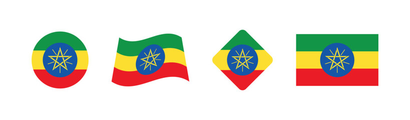 

Vector Ethiopia National Flag icon collection. Flag set of Ethiopia various styles.