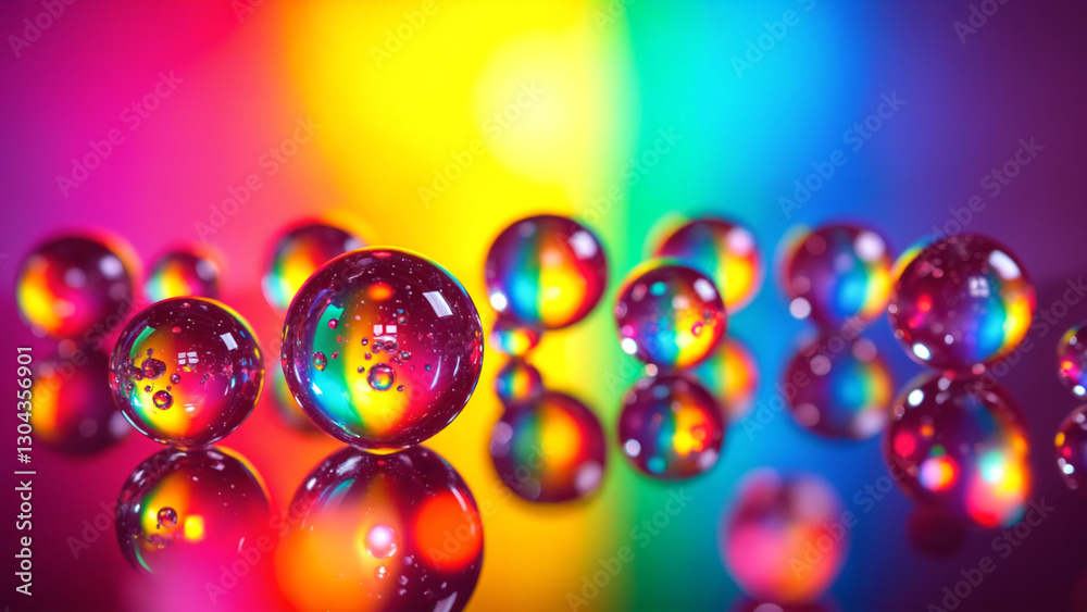 Poster abstract colorful spheres with rainbow light on a glowing background