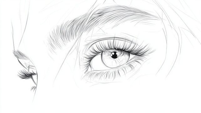 One-line drawing of beautiful women's eyes. 