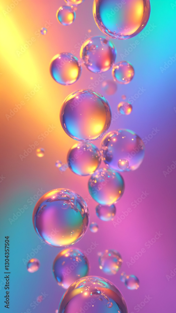 Poster abstract colorful spheres with rainbow light on a glowing background