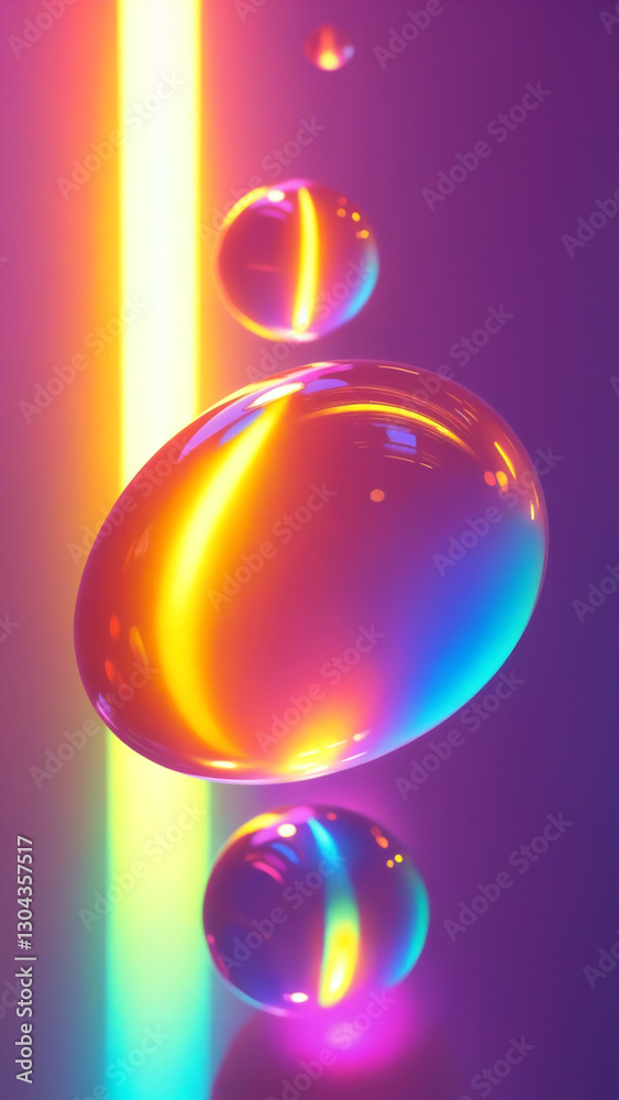 Poster abstract colorful spheres with rainbow light on a glowing background