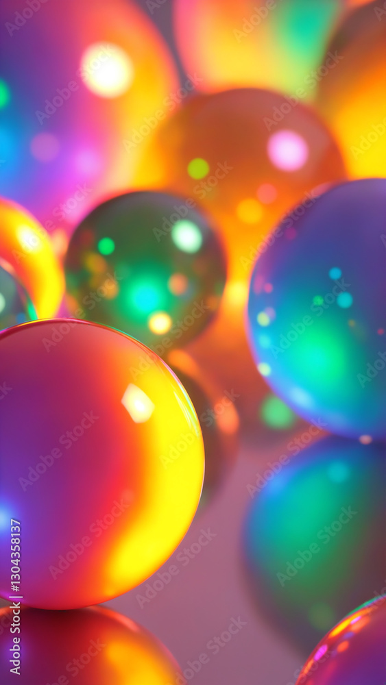 Poster abstract colorful spheres with rainbow light on a glowing background