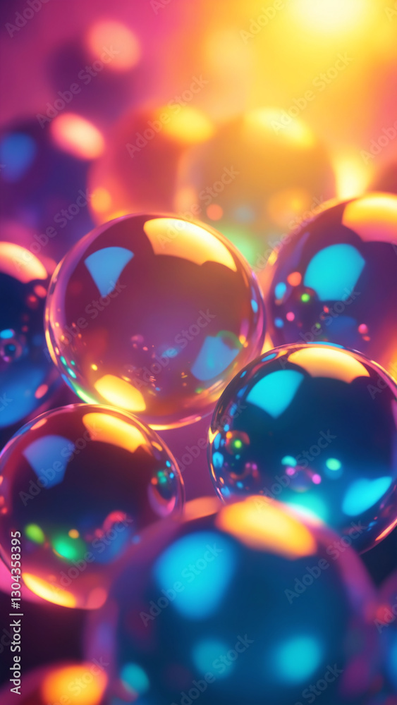 Poster abstract colorful spheres with rainbow light on a glowing background