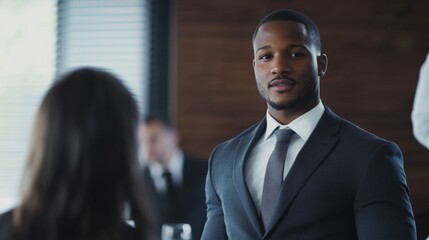 Confident African American Businessman Engaging in Conversation