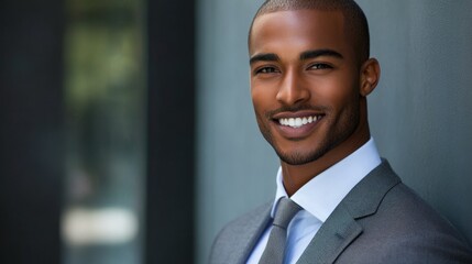 Fototapeta premium Confident Businessman in Tailored Suit Smiling Outdoors