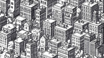 Seamless linear 3D urban building drawing. 
