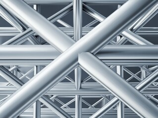 Abstract repeating silver scaffolding grid forming a precise and sleek modern industrial pattern