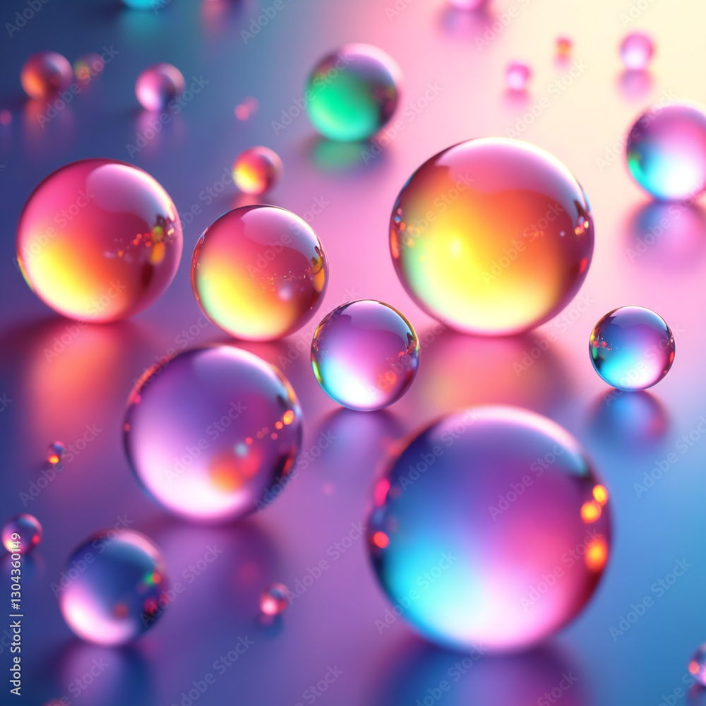 Poster abstract colorful spheres with rainbow light on a glowing background