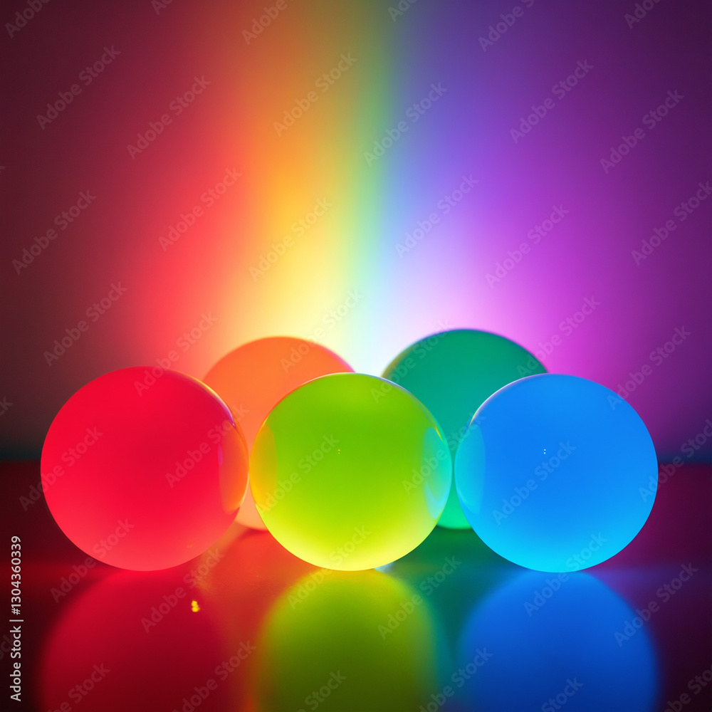 Poster abstract colorful spheres with rainbow light on a glowing background