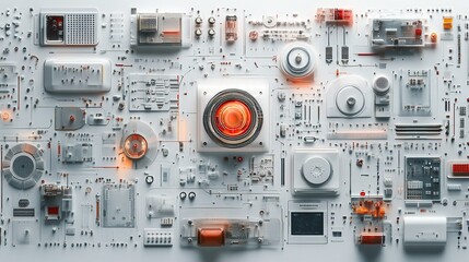 Innovation and advancement in technology with diverse elements on a pure white background