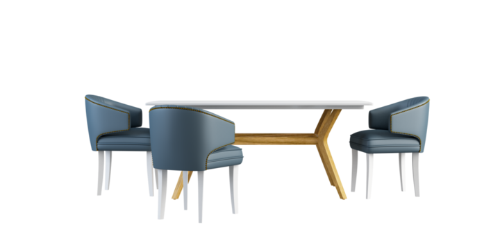 Wooden table and chairs set isolated on white background
