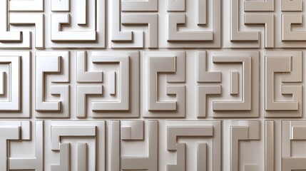 Repeating symmetrical platinum Greek key patterns arranged into a modern Art Deco-inspired composition