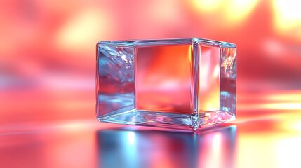 Intensely colored light illuminates a clear glass cube. AI Generated