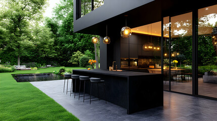 Obraz premium Modern outdoor kitchen, garden view
