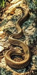 Obraz premium Snake blends into rocky terrain under natural sunlight