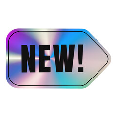 Holographic Sticker New. Label with holographic Neon effect. Shiny rainbow purple emblem. Isolated Vector template