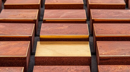 Unique Gold Highlight in Rectangular Brown Blocks Array with Glimmering Edges Pattern