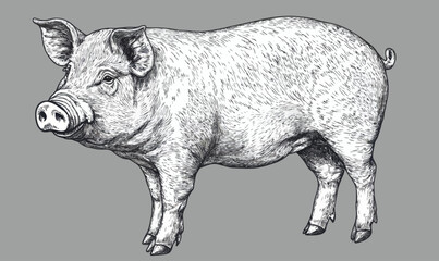 Detailed Hand-Drawn Pig Engraving Style Vector Illustration for Design and Art Concepts