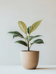A philodendron plant with pot isolated on a white background