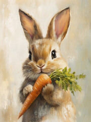 Vintage Easter Bunny with Carrot Portrait