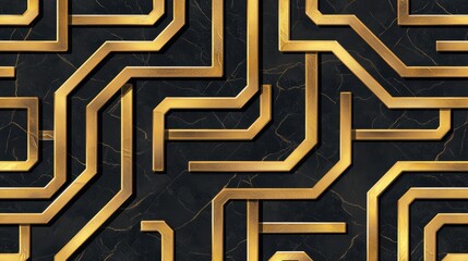 Seamless intricate golden meander motifs on deep onyx, refined classical luxury pattern, sophisticated Hellenistic aristocratic elegance, timeless refinement