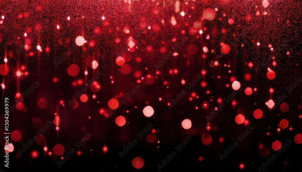 Poster shimmering red glitter icicles with glowing bokeh lights on dark background, festive abstract backdr