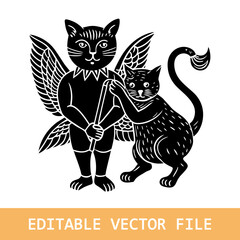 Obraz premium Cat Cupid vector cartoon illustration 