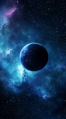 Obraz premium Celestial Sphere: An alluring view of a solitary planet, glowing with mysterious light, set against the canvas of the starry expanse, a breathtaking display of cosmic beauty.