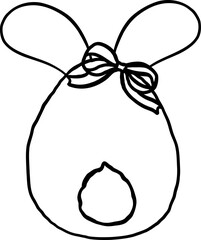 Easter Egg Coquette Bunny Ears with Ribbon Bow Cartoon Hand Drawn Outline black and white