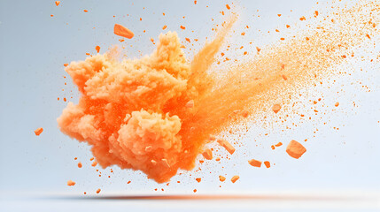 Orange Powder Explosion on Light Background with Dust Particles