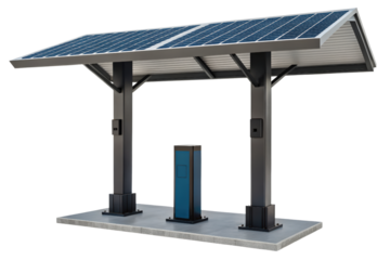 Solar powered electric vehicle charger isolated with transparent background