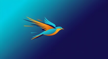 Obraz premium Elegant minimalistic design of a colorful bird in full flight against gradient background