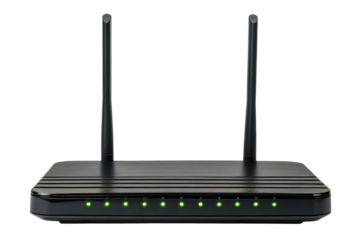 Wireless internet router with antennas isolated with transparent background
