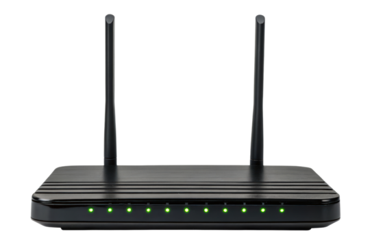Wireless internet router with antennas isolated with transparent background