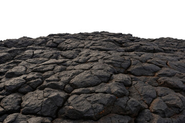 Cracked dark gray rock surface isolated with transparent background