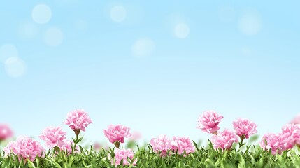 Pink Carnations in a Spring Meadow