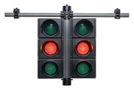 LED traffic light with red and green lights isolated with transparent background