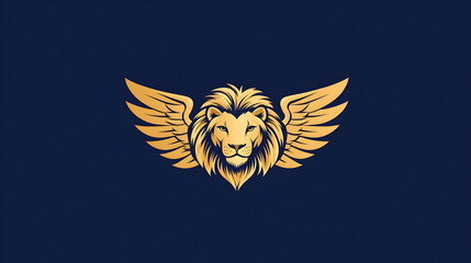 Obraz premium Golden Lion with Wings Emblem on Dark Blue Background
