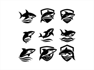 Shark logo design set with creative ai with white background .