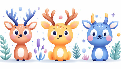 Three cute deer in a garden