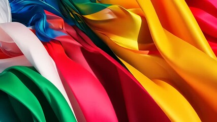 Colorful flags of various nations flowing together, symbolizing unity and diversity.