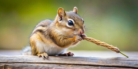 Adorable Squirrel Close-Up: Tiny Paws & Stick, Panoramic Wood Background